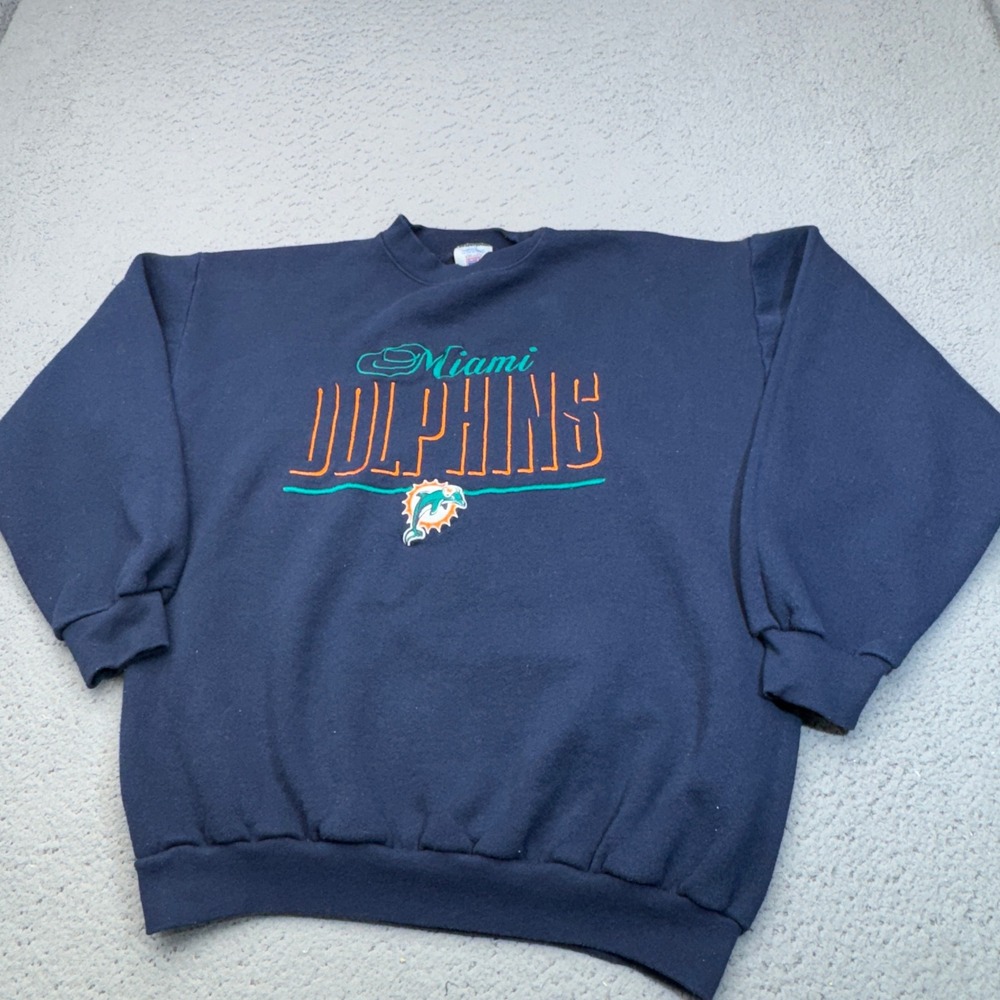 Vintage Miami Dolphins Sweatshirt Mens Large Logo 7 Crewneck Embroidered 90s